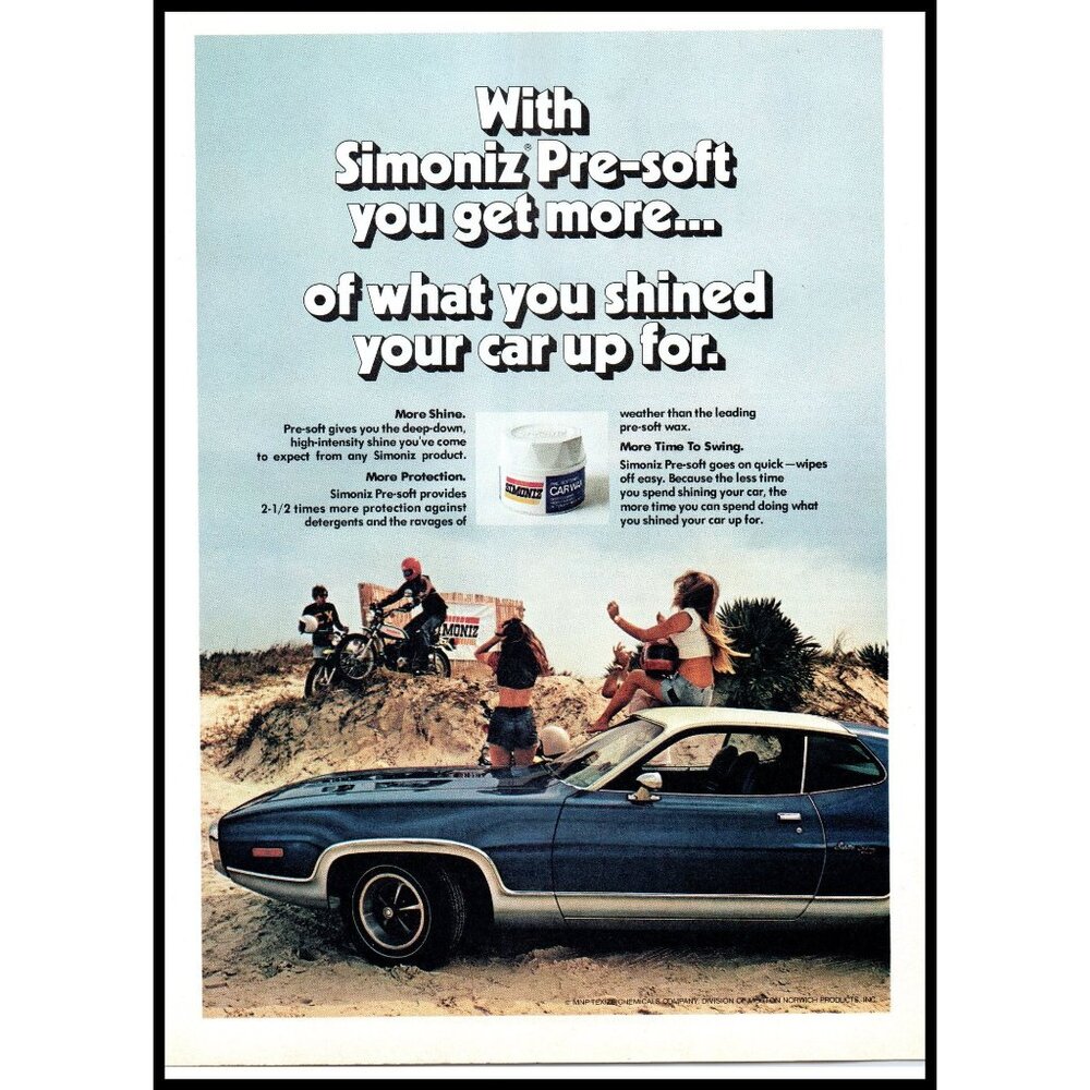 1976 Plymouth Satellite Sebring Coupe Simoniz Wax Vintage Print Ad Wall Art 70s